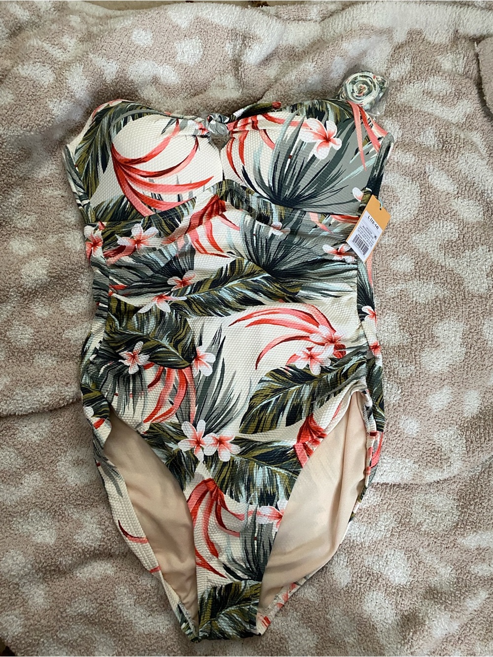 Kona Sol Tropical Floral One-Piece Swimsuit in Cream, Green & Coral